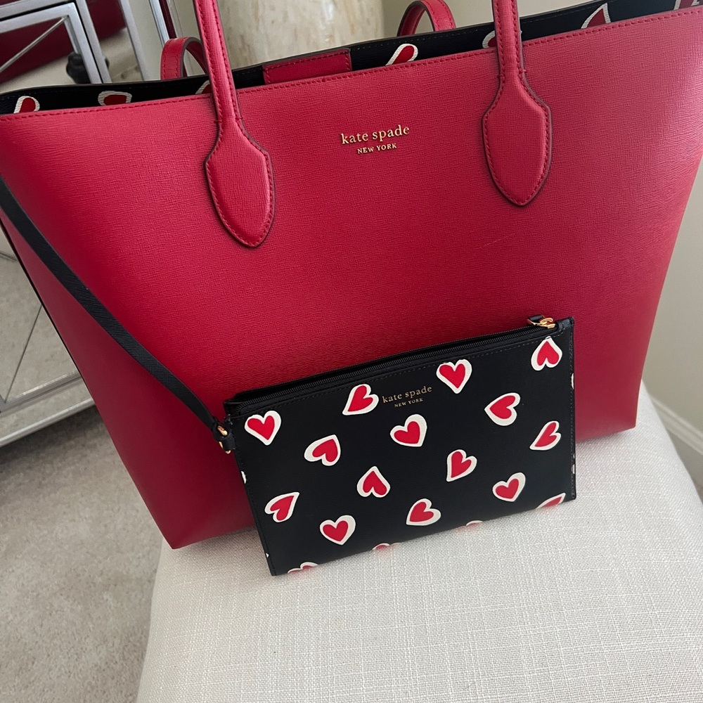 EUC Kate Spade Red Tote with Heart Pouch